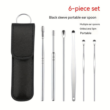 6Pcs Ear Pick Cleaning Set Spiral Tool Spoon Ear Wax Remover Cleaner Curette Kit
